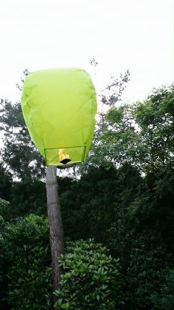 doordat deze groene wens ballon kleiner is dan de standaard lantaarns is het nog eenvoudig om deze te laten vliegen