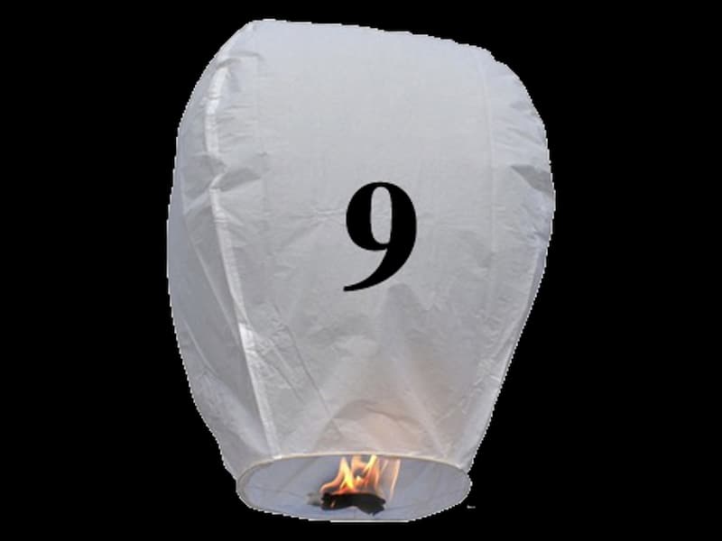 Write your text in the sky with our sky lanterns with letters, fire resistant and biodegradable paper,  these flying lanterns are ready for use, open, light and they will fly, this paper lantern with the number 9