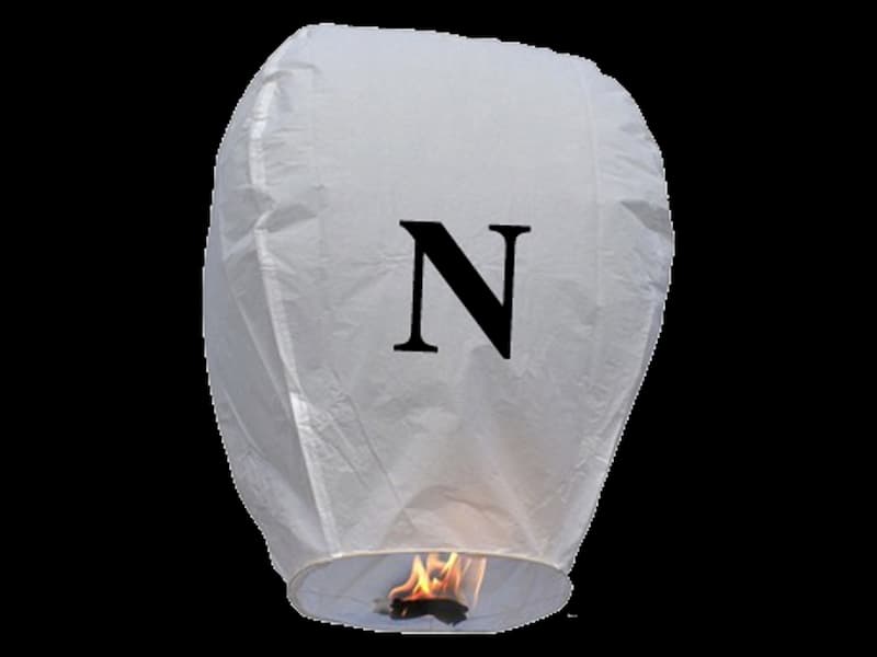 Write your text in the sky with our sky lanterns with letters, fire resistant and biodegradable paper,  these flying lanterns are ready for use, open, light and they will fly, this paper lantern with the letter N