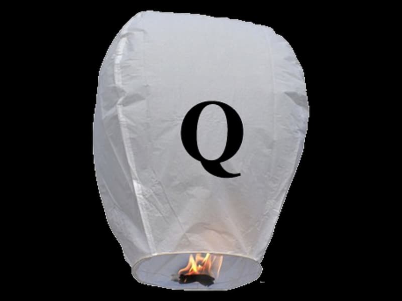 Write your text in the sky with our sky lanterns with letters, fire resistant and biodegradable paper,  these flying lanterns are ready for use, open, light and they will fly, this paper lantern with the letter Q