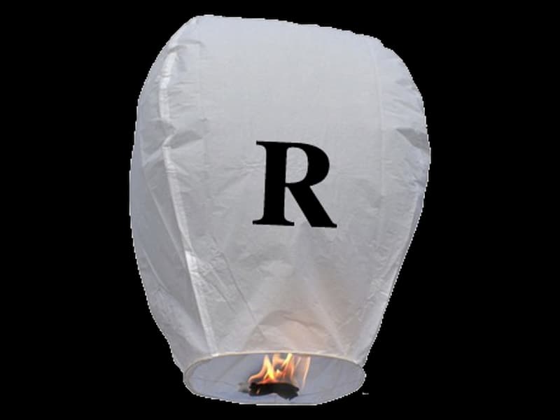 Write your text in the sky with our sky lanterns with letters, fire resistant and biodegradable paper,  these flying lanterns are ready for use, open, light and they will fly, this paper lantern with the letter R