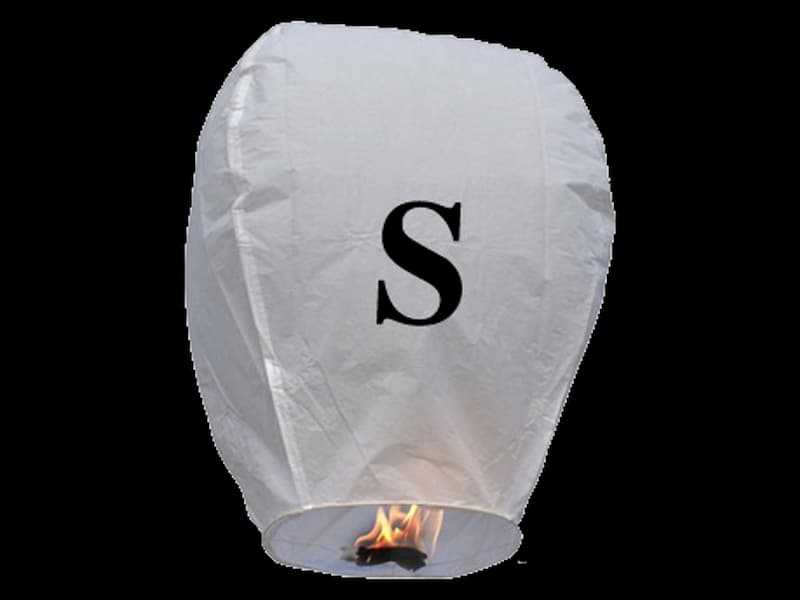 Write your text in the sky with our sky lanterns with letters, fire resistant and biodegradable paper,  these flying lanterns are ready for use, open, light and they will fly, this paper lantern with the letter S