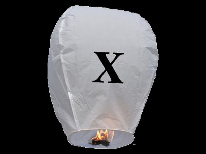 Write your text in the sky with our sky lanterns with letters, fire resistant and biodegradable paper,  these flying lanterns are ready for use, open, light and they will fly, this paper lantern with the letter X