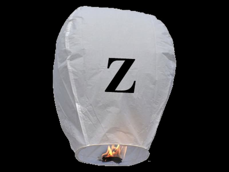 Write your text in the sky with our sky lanterns with letters, fire resistant and biodegradable paper,  these flying lanterns are ready for use, open, light and they will fly, this paper lantern with the letter Z