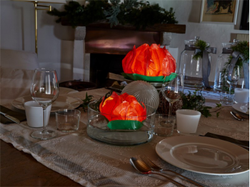 Le lanterne galleggianti luminosi di carta di riso in tavola per una cena speciale