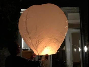 White huge sky lanterns, hot air balloon shaped for weddings,  parties and other festivities, 150 cm's high, fire resistant and biodegradable paper, mounted and strong fuel cell,  ready for use. Open, light it and let if fly!