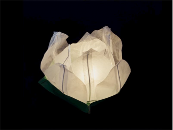 small  floating paper water lantern lotus flower shaped, easy to use, for pond or pool but also nice to put on the dining table or lawn, fold the flower, put the candle inside and let it float, changing the candle can be used multiple times, color white