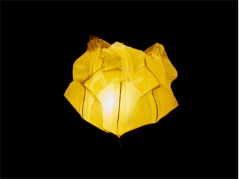 small  floating paper water lantern lotus flower shaped, easy to use, for pond or pool but also nice to put on the dining table or lawn, fold the flower, put the candle inside and let it float, changing the candle can be used multiple times, color yellow