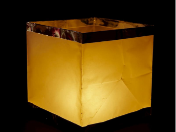 square big floating paper lanterns for pool or pond, easy to use, candle included, white paper with golden edge, open, put the candle and let it float