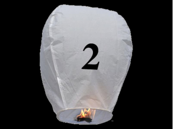 witte wens ballon vliegende lantaarn klaar voor gebruik, gemaakt met brandwerend en biologisch afbreekbaar papier, sterke brander, het volstaat de lantaarn te openen, de brander aan te steken en hij vliegt vanzelf, schrijf je wens in de lucht met deze vliegende lantaarn met nummer 2