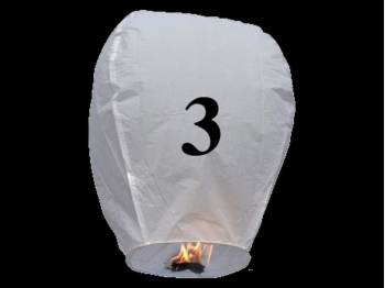witte wens ballon vliegende lantaarn klaar voor gebruik, gemaakt met brandwerend en biologisch afbreekbaar papier, sterke brander, het volstaat de lantaarn te openen, de brander aan te steken en hij vliegt vanzelf, schrijf je wens in de lucht met deze vliegende lantaarn met nummer 3