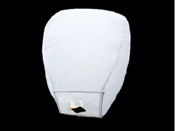 white mini sky lanterns, high quality, easy to use, all it takes is open them, light them up and within 90 seconds they will fly