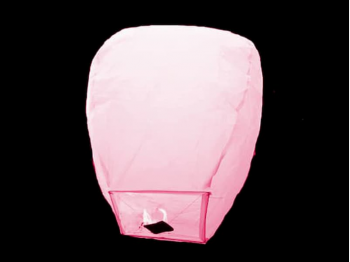 La lanterna volante mini  di colore rosa molto facile da usare, carta resistente e combustibile già montato e forte, vola in attimo, certificata, ignifuga e biodegradabile