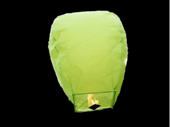 green mini sky lanterns, high quality, easy to use, all it takes is open them, light them up and within 90 seconds they will fly
